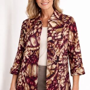 Alfred‎ Dunner Women’s Size 12 Open Front Jacket 3/4 Sleeve Abstract Print